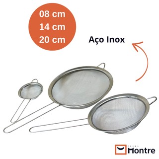 Kit 3 Peneiras Coador em Aço Inox 3 Tamanhos P/M/G em Oferta na Shopee