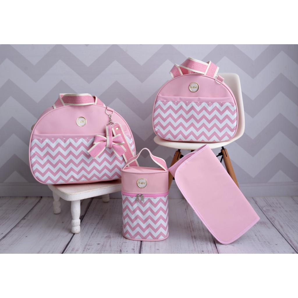 Kit 4 peças Bolsa Mala Maternidade para Bebê Menino Menina Luxo