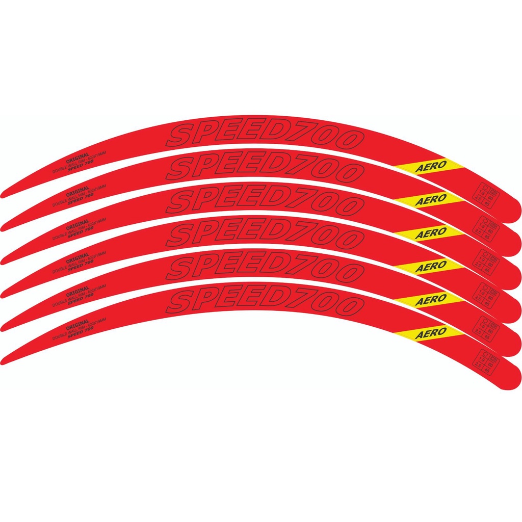 6 Adesivos Aro Speed 700 kit para 1 roda bicicleta Vermelho