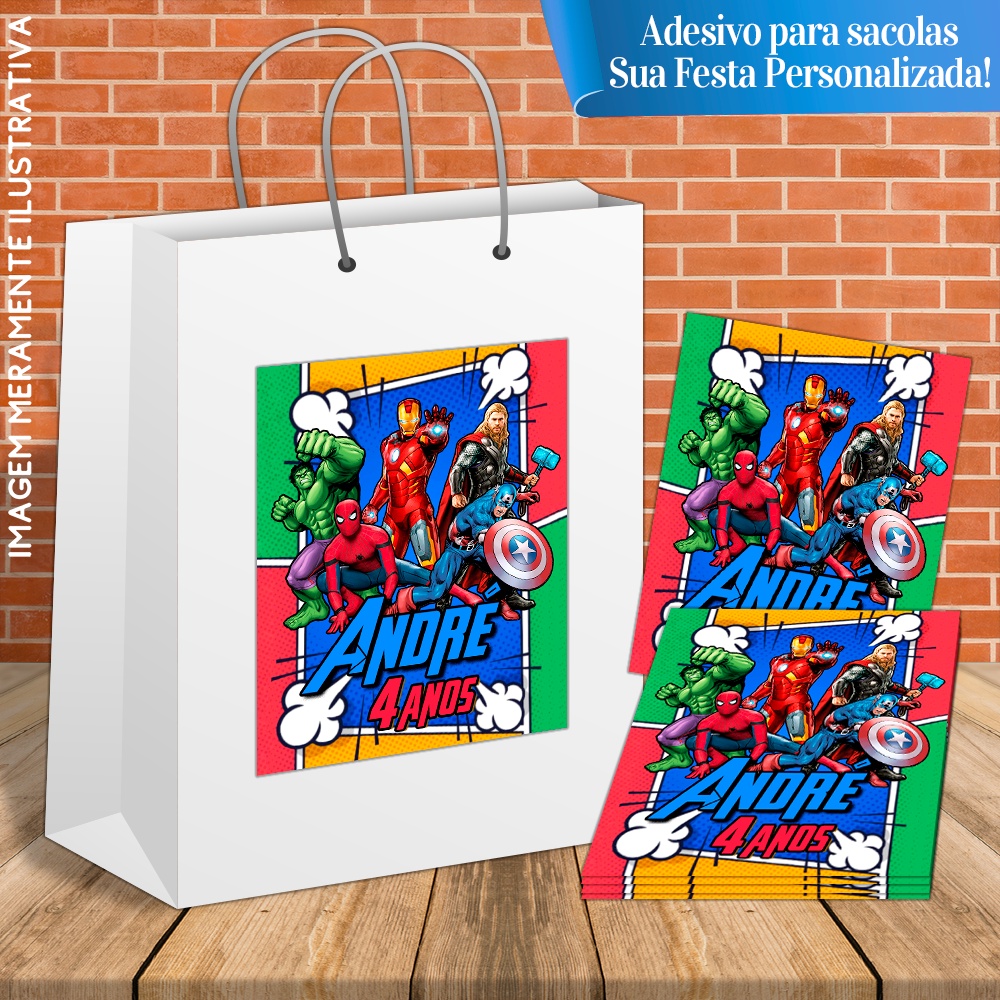 10 Adesivos Personalizados Para Sacolas Vingadores