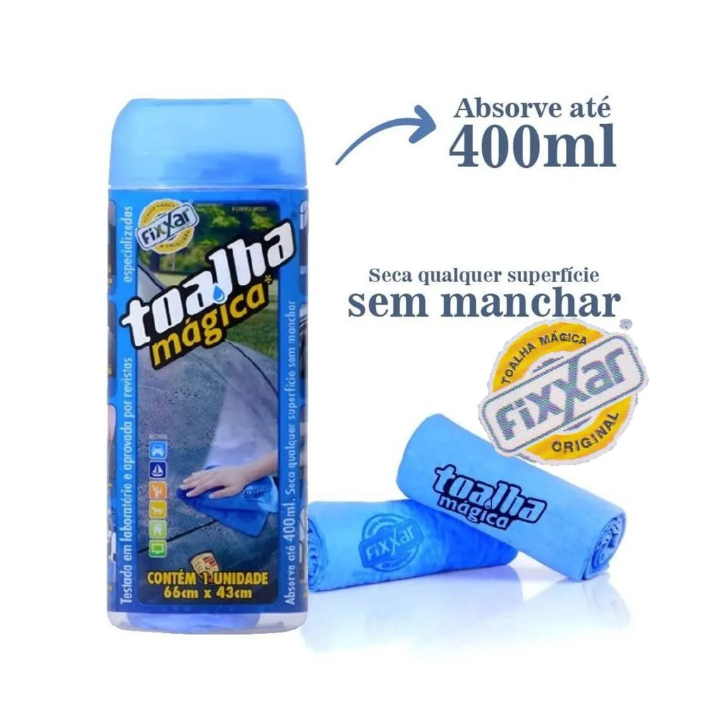 Toalha Mágica Fixxar Original Absorve até 400ml de Água, Limpa, Seca Carro, casa, móveis,box etc: