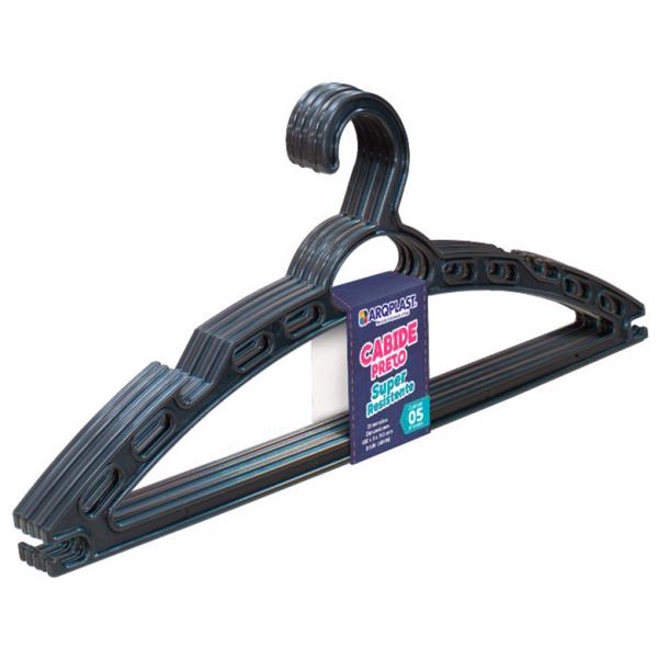 Cabide Roupas Super Resistente 05 Pcs - Preto