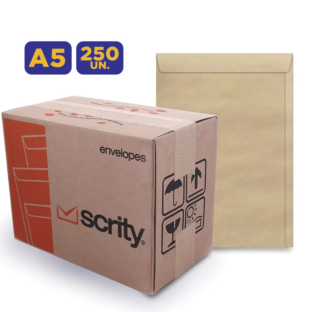 Envelope Saco A5 16,2x22,9CM Kraft/Pardo - Caixa com 250 unidades Scrity