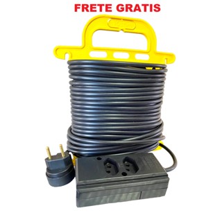 Extensão elétrica 20 metros Cabo pp2x1mm 10a Tomada Dupla preta