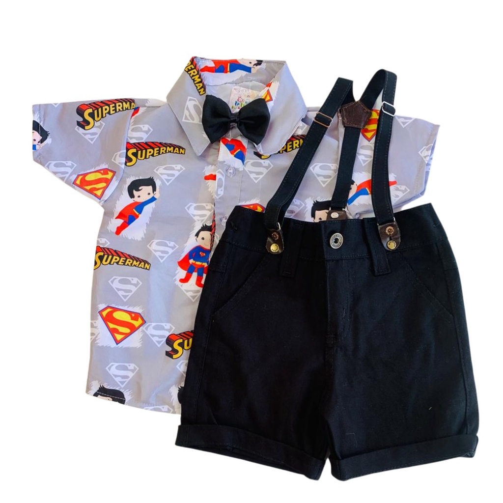 conjunto temático SUPERMAN para menino - acompanha suspensório e gravata