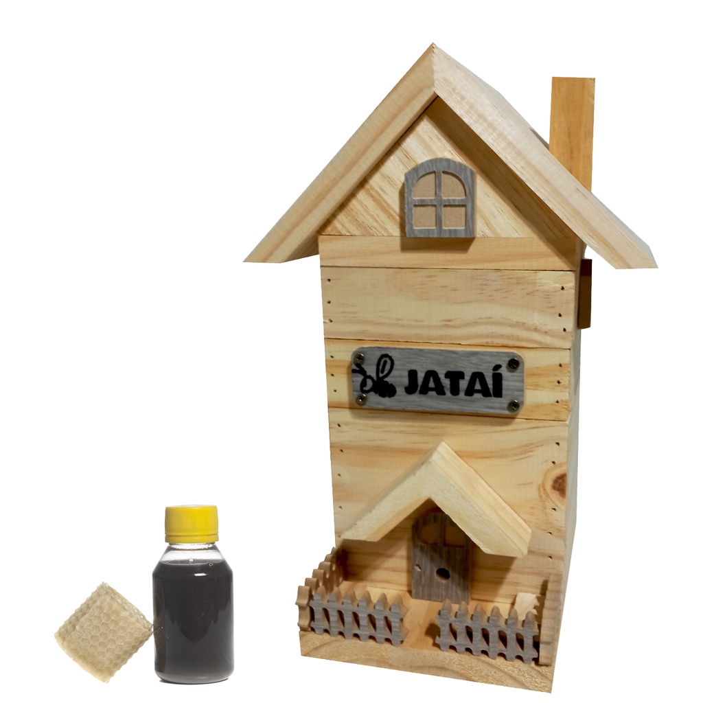 Caixa Casinha Mansão para Abelha Jataí INPA + 30ml Atrativo ISCA + CERA