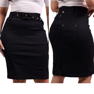 Saia Moda Evangélica Cinto Bordado Preta 7PALLAS