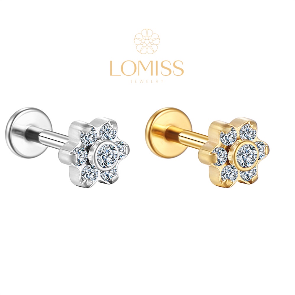 Piercing Helix Tragus Conch  Boca-Medusa Labret Aço Cirúrgico Pvd Flor Zircônia Lomiss piercing em Oferta na Shopee