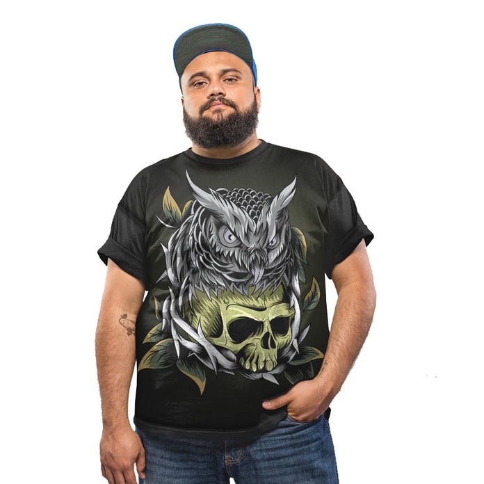 Camiseta Caveira Asteca Coruja Moda Rock