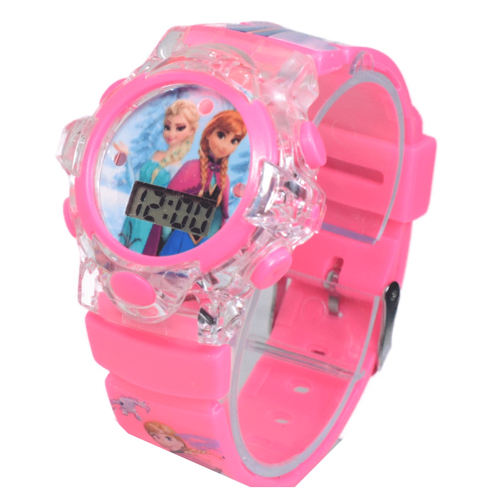 Relógio Infantil De Menina Feminino Digital Rosa Princesas Led Luz E Som