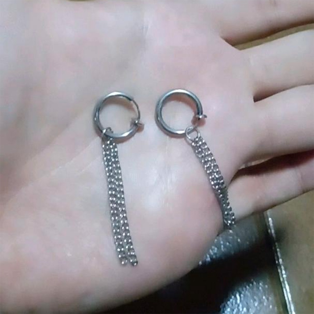 brinco de pressão argola com correntinha masculino feminino não precisar furo em aço inox com corrente prata prateado