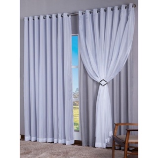 cortina voil 4,00m x 2,80m C/ forro microfibra ilhos cromado em Oferta na Shopee