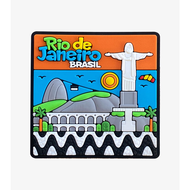 Ímã Rio De Janeiro RJ Quadrado Paisagem Cartoon – Ímã de Geladeira