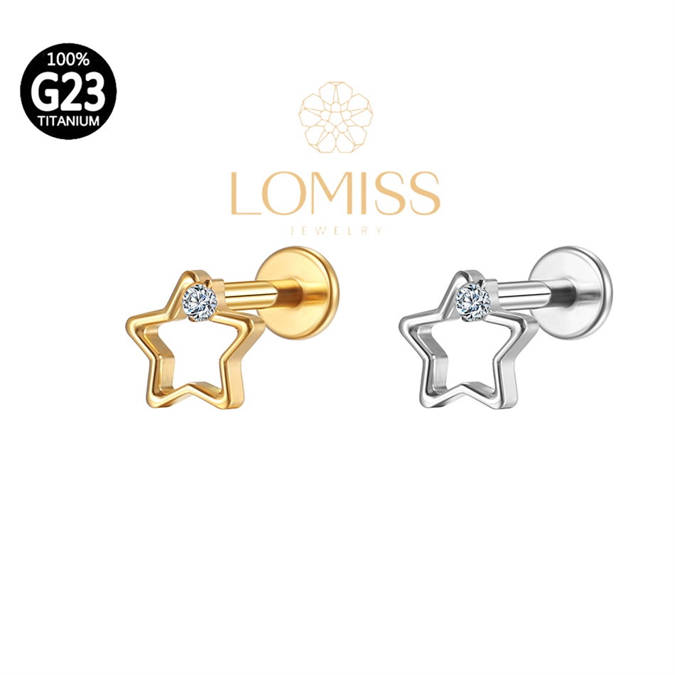 Piercing Helix Conch Labret Titânio Pvd Estrela Vazada 1 Zircônia《Lomiss  piercing》 - Fashion Accessories