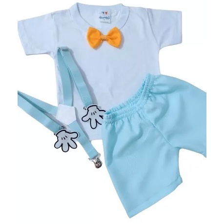 Conjunto Infantil Temático Baby Mickey Azul Bebê Menino Fantasia Mesversário Aniversário
