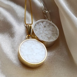 Corrente colar sal grosso branco capsula de vidro mal olhado banhado a ouro e prata