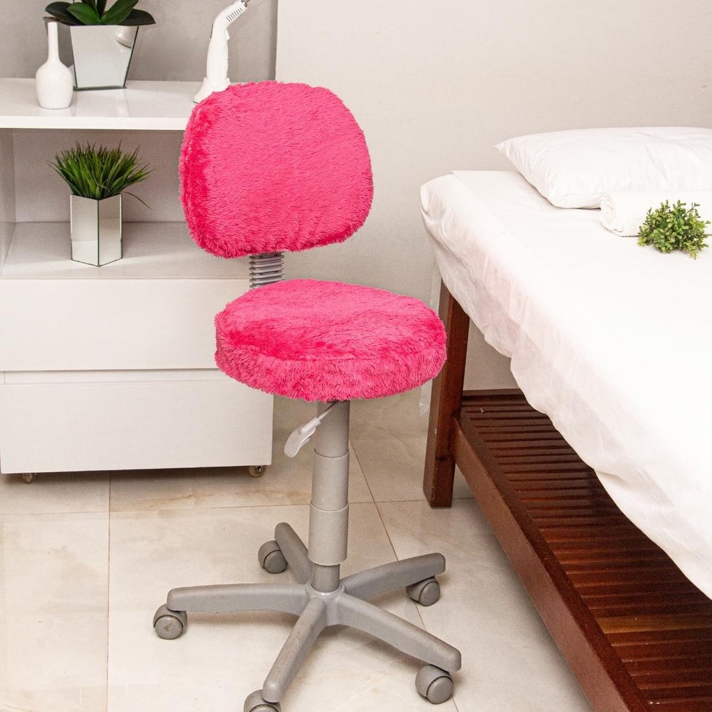 Capa Cadeira Mocho Q Pelo Curto Pink escritorio mocho salao estetica manicure maquiagem giratoria