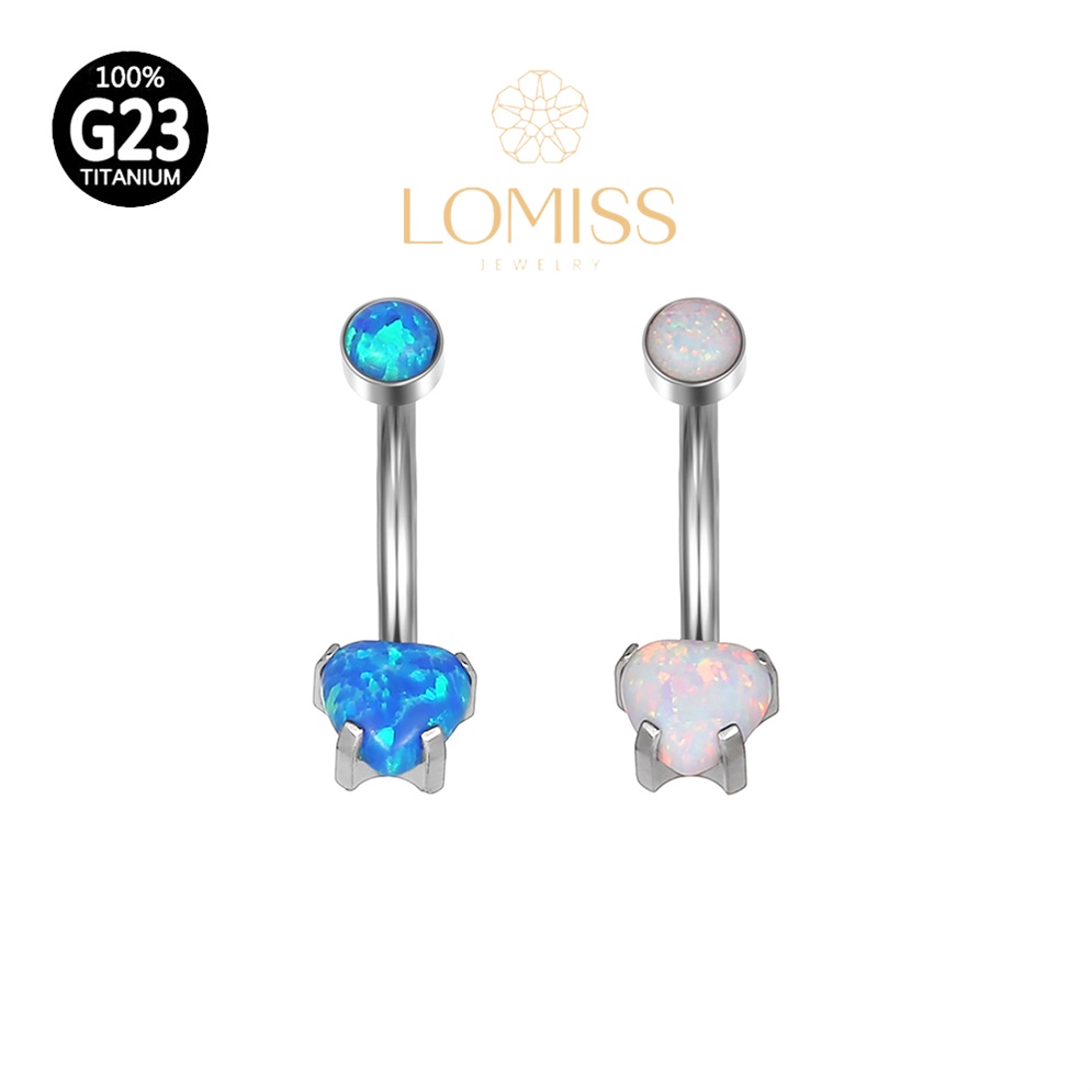 Piercing Umbigo Banana Titânio Opala Coração《Lomiss  piercing》 - Fashion Accessories