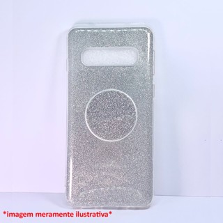 Capa para Galaxy S10 de Plástico com Glitter e suporte de dedo