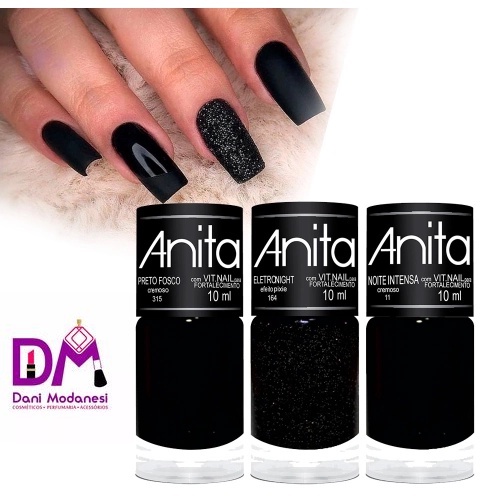 Esmaltes Anita - Tons de Preto - Preto Fosco + Eletro Night + Noite Intensa