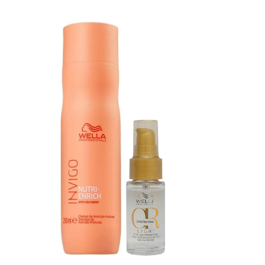 Kit Wella Shampoo Nutri-Enrich 250ml+ Óleo Oil Reflections Light 30ml