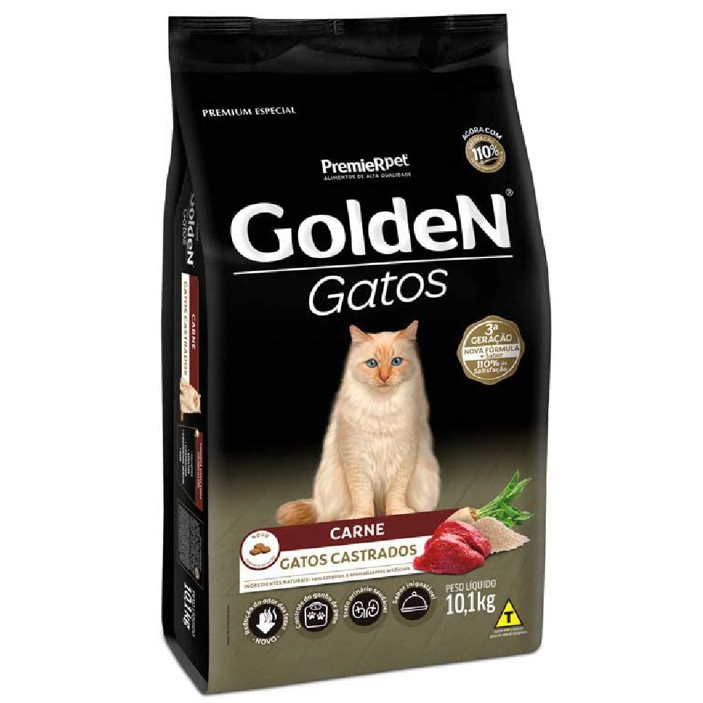 Ração Golden Carne para Gatos Adultos Castrados 10,1Kg