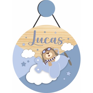 Enfeite Porta Maternidade Urso Aviador, Avião, Ursinho - Nome personalizado - Decoração para quarto! em Oferta na Shopee