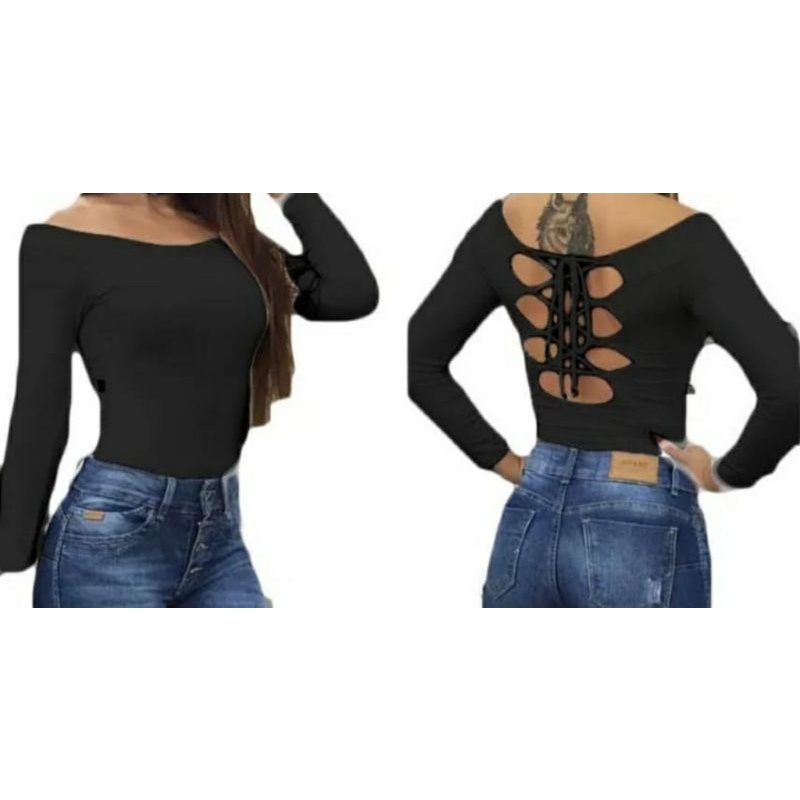 Body trançado nas costas bori collant blusa feminino suplex sem bojo manga longa frio inverno