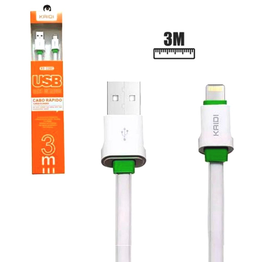 Cabo de 3 metros Tipo-c V8 IPhone Android Ios e Passa dados Kaidi util agil