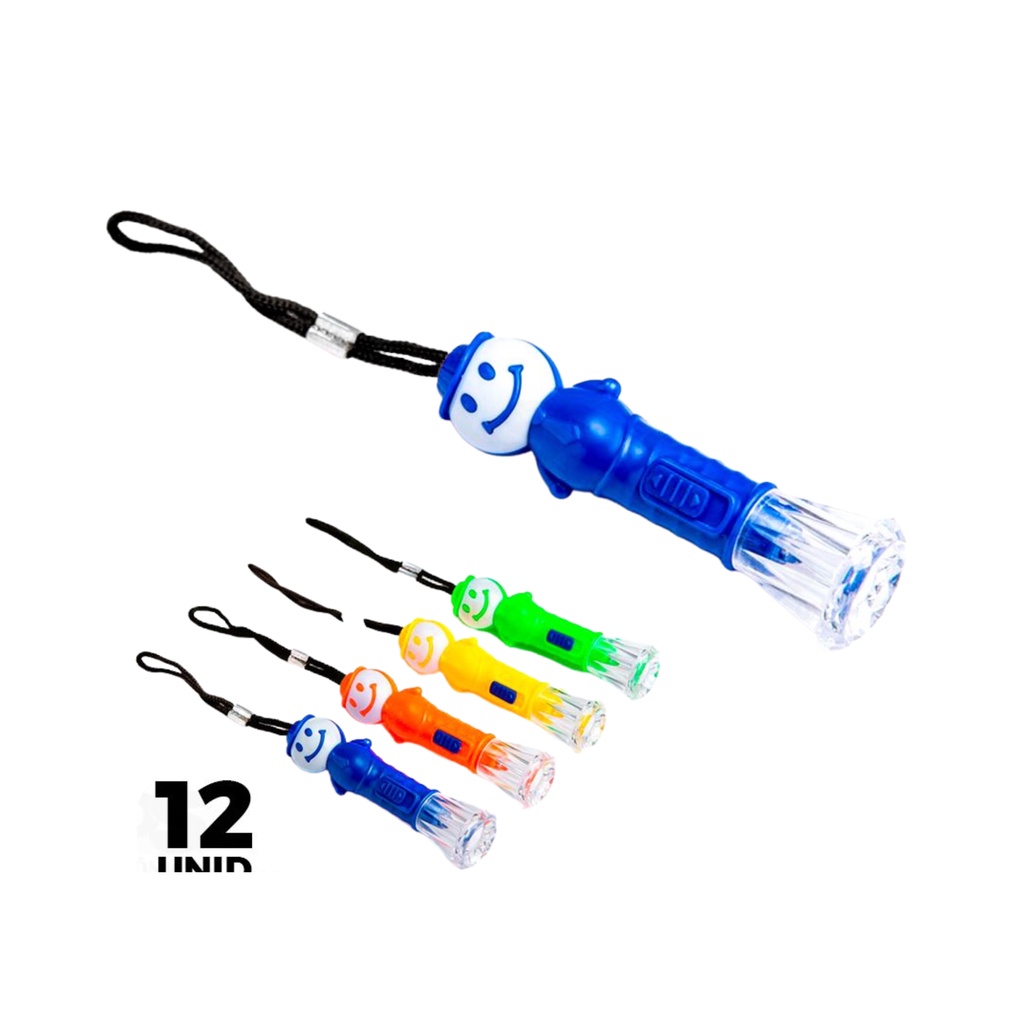 12 Mini Lanterna Led Tática Boneco Smile Para Uso Ar Livre Lazer Camping Pescas Festas Aniversário  E recreações 1137