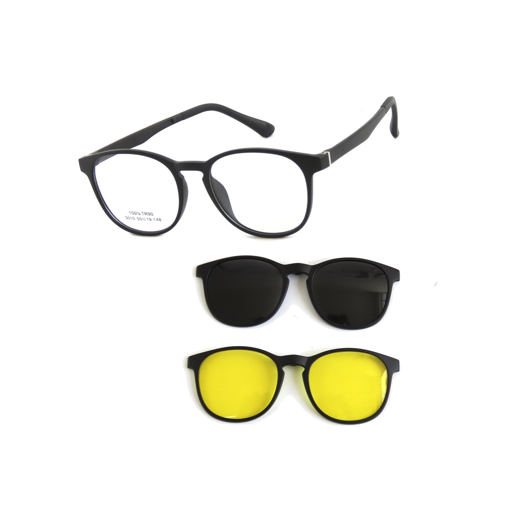 Óculos Armação Masculino + Clip On 3 Em 1 Lente Redonda CM77 em Oferta na Shopee