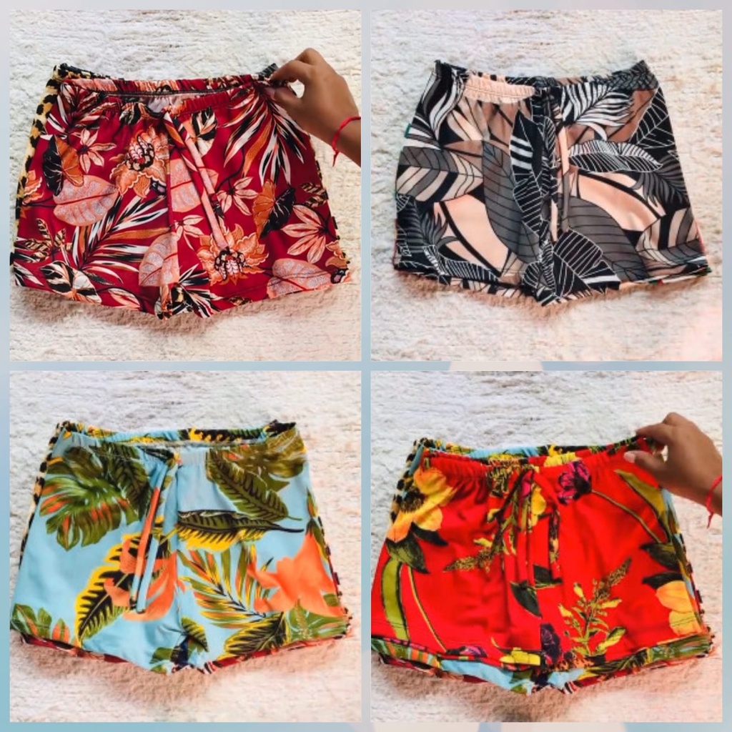 Kit Lote 5 Shortinho Malha Crepe Estampado Com Elástico na Cintura