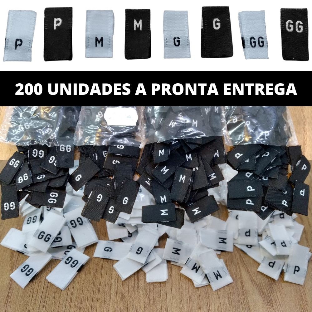 Etiqueta de Tamanho Bordada Tafetá Cortada - 200 UN 11 mm x 35 mm Poliéster