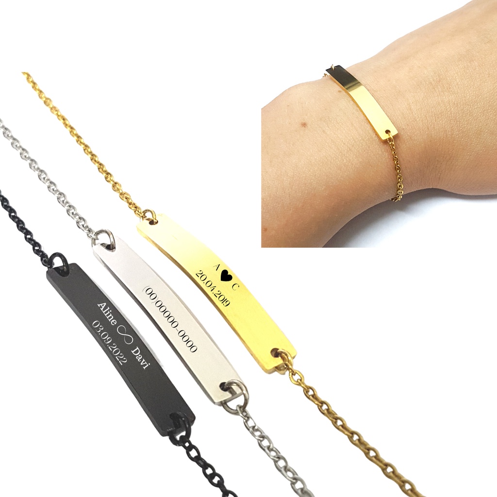 Pulseira Feminina Correntinha Aço Inox Gravação Personalizada