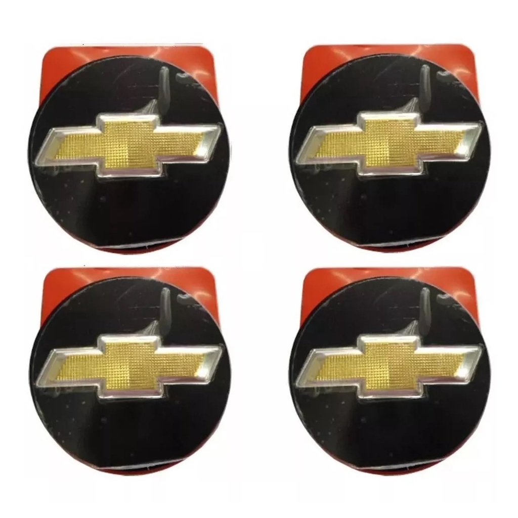 Jogo de 4 Adesivos Calotinha Emblemas de Centro de Roda Originais GM Chevrolet 55mm em Adesivo 3M na cor Preta com Emblema Dourado