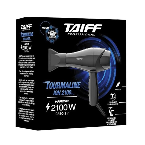 Secador De Cabelo Taiff Tourmaline Ion Cerâmica Preto 2100w