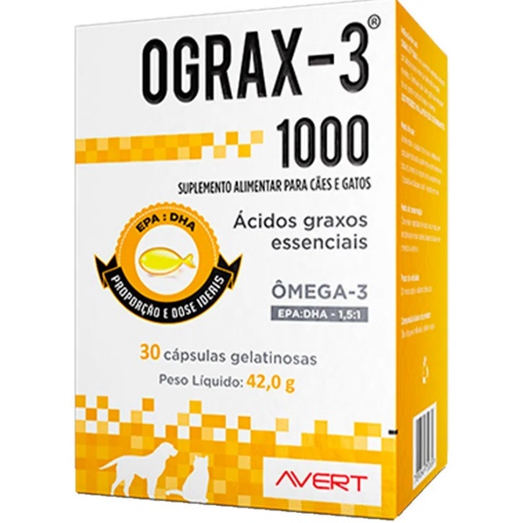 Ograx-3 1000mg 30 Cápsulas Suplemento para Cães e Gatos Avert