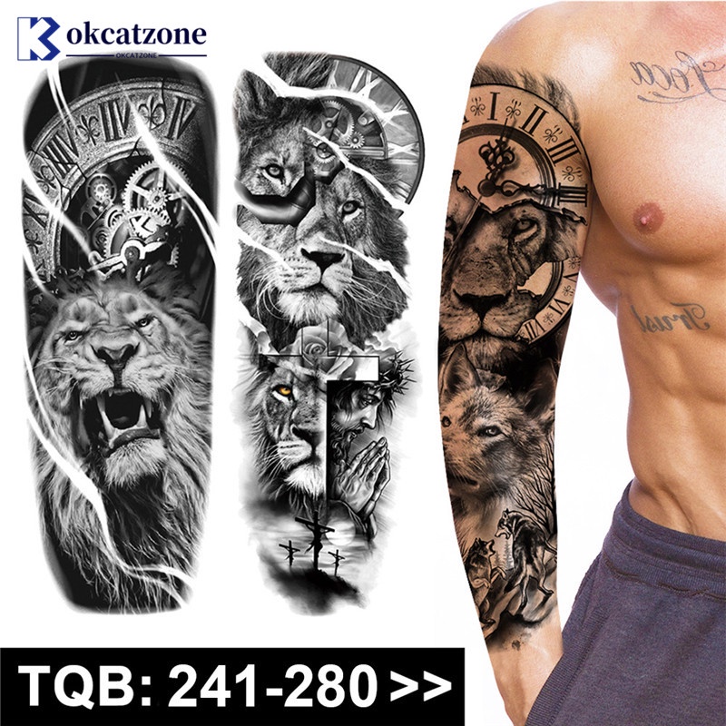 OKCATZONE Manga De Braço Grande Tattoo Rose Gear Clock Eye À Prova D'água Adesivo Temporário De Tatuagem