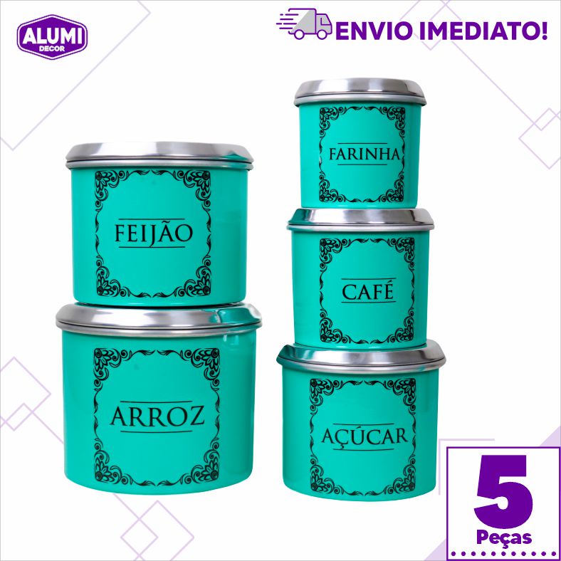 Jogo de Latas KIT Mantimento – 5 peças TIFANNY – Alumínio Adesivado DECOUPAGE