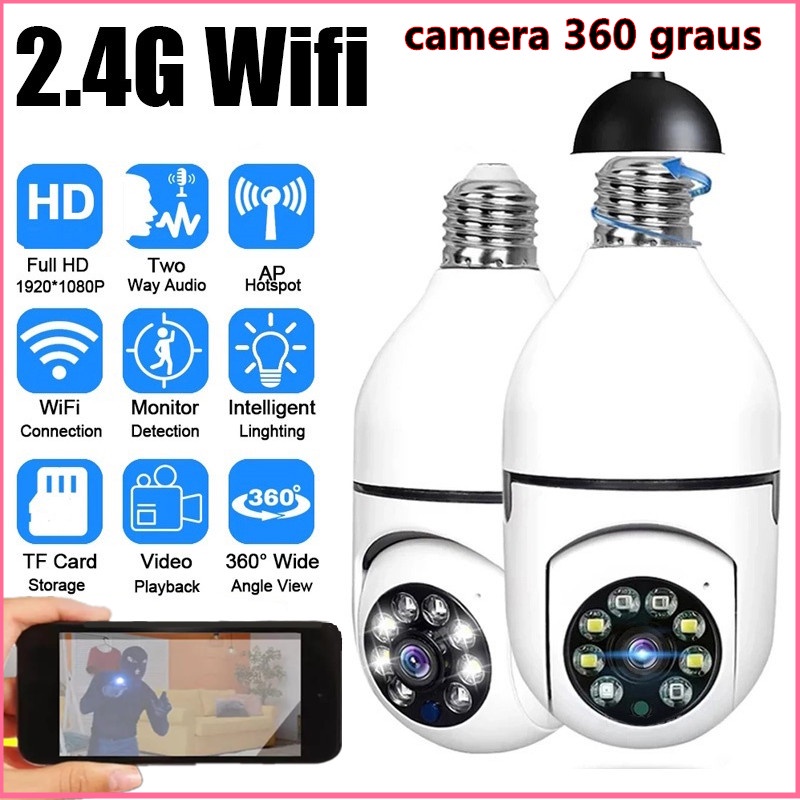 E27 Câmera de lampada camera de segurança Wi-Fi 360 graus lampada camera sem fio giratório com pressão de segurança com visão noturna completa de Yoosee Ptz full HD visão noturna lampada com cameras wifi intelbras