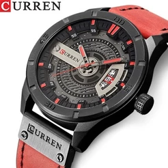 CURREN Relógio Masculino Marca Original Calendário Simples Couro Vermelho Fashionable Casual Esportivo Quartzo À Prova D'água Sem Caixa 8301 XL