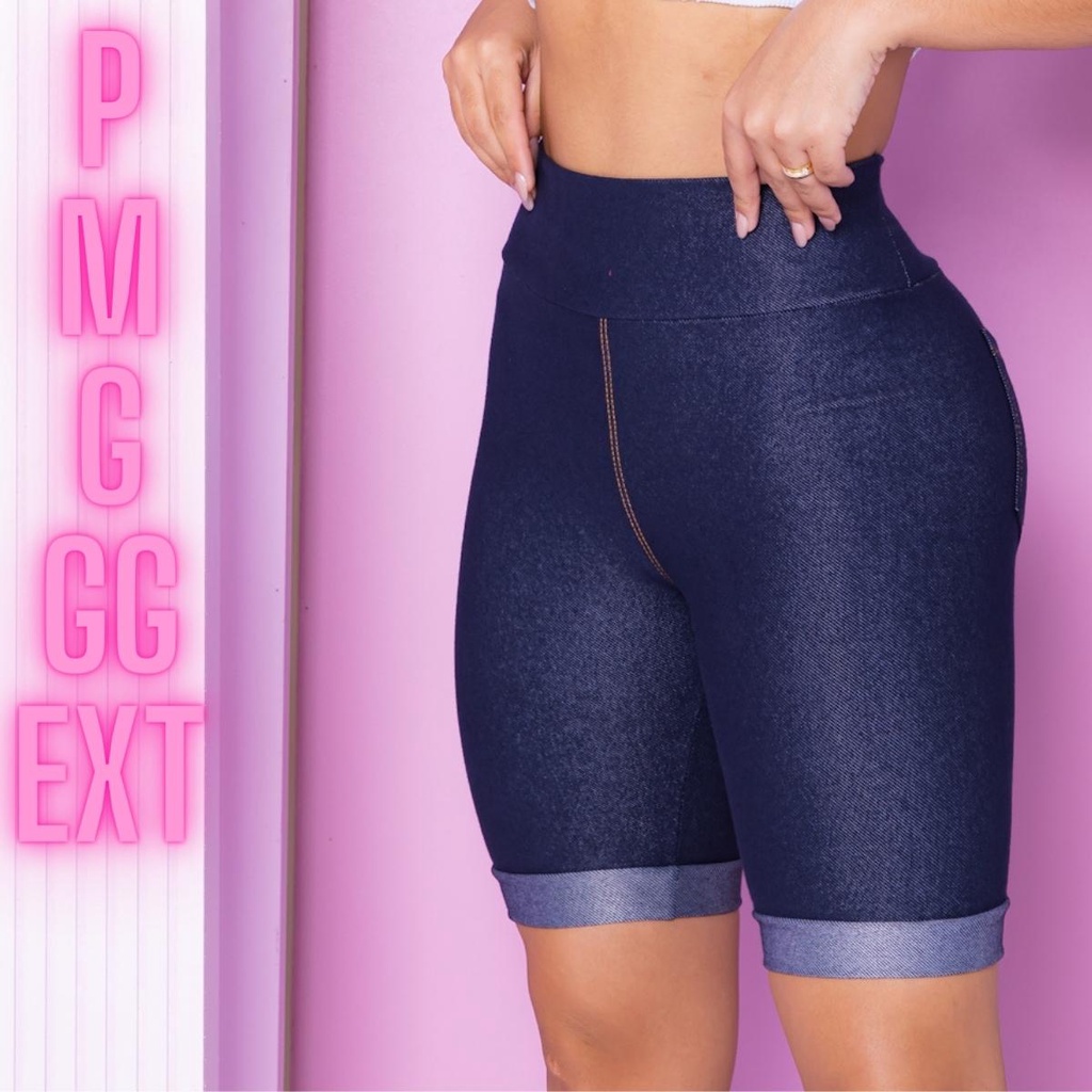 Shorts Jeans Feminino Bermuda Imita Jeans Cos Alto de Cotton em Oferta na Shopee