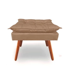 Puf Puff Opala Banqueta Suede Capuccino Pé Castanho