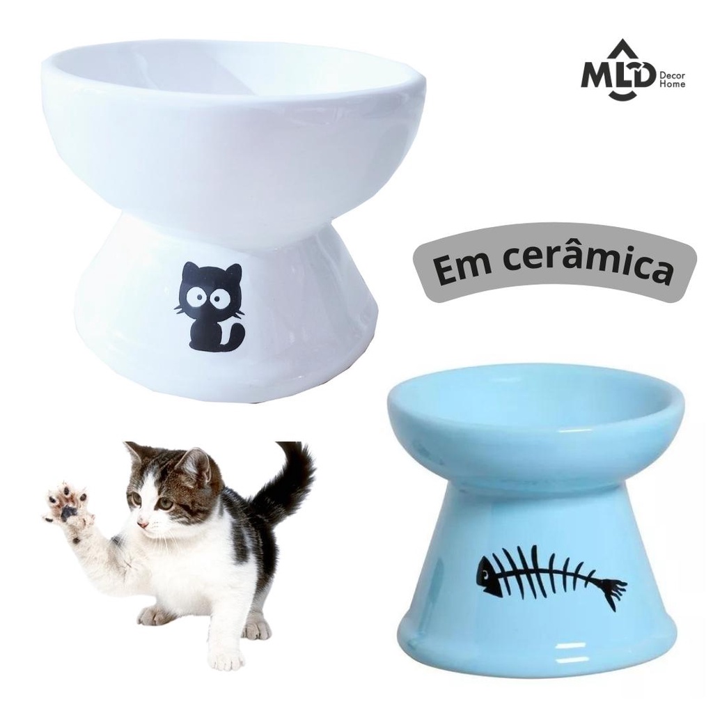 Kit 2 Comedouro Gatos Cerâmica Luxo Bebedouro Elevado Higiênico Ergonômico bebedor PET  anti formiga em Oferta na Shopee