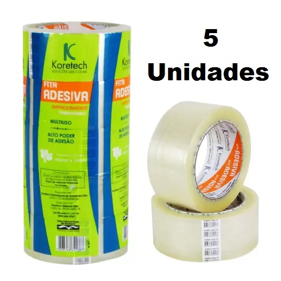 Fita Adesiva Transparente 45x100 Durex Largo - Kit 5 Rolos em Oferta na Shopee