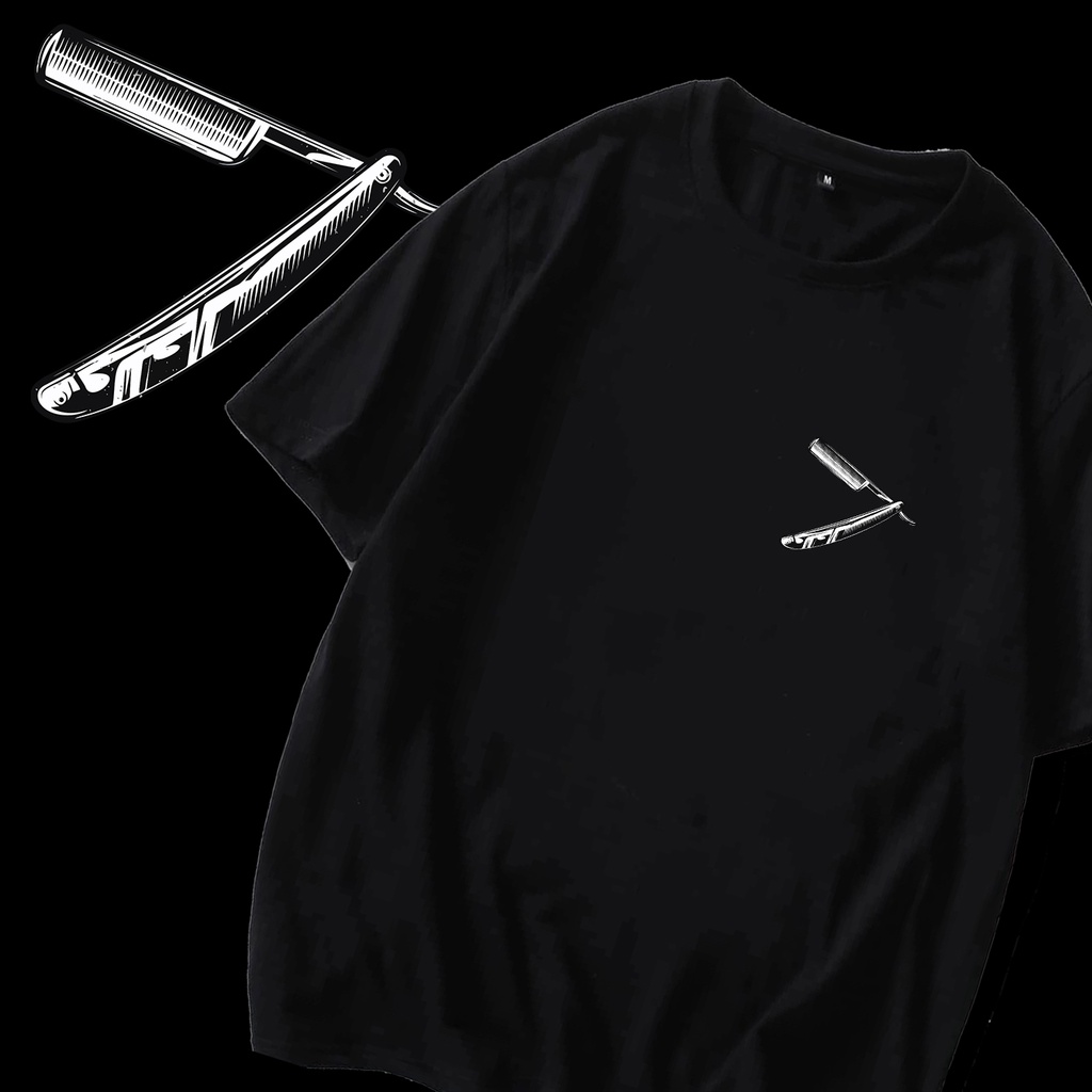 Blusa Masculina Navalha Barbearia  Camiseta preta de algodão