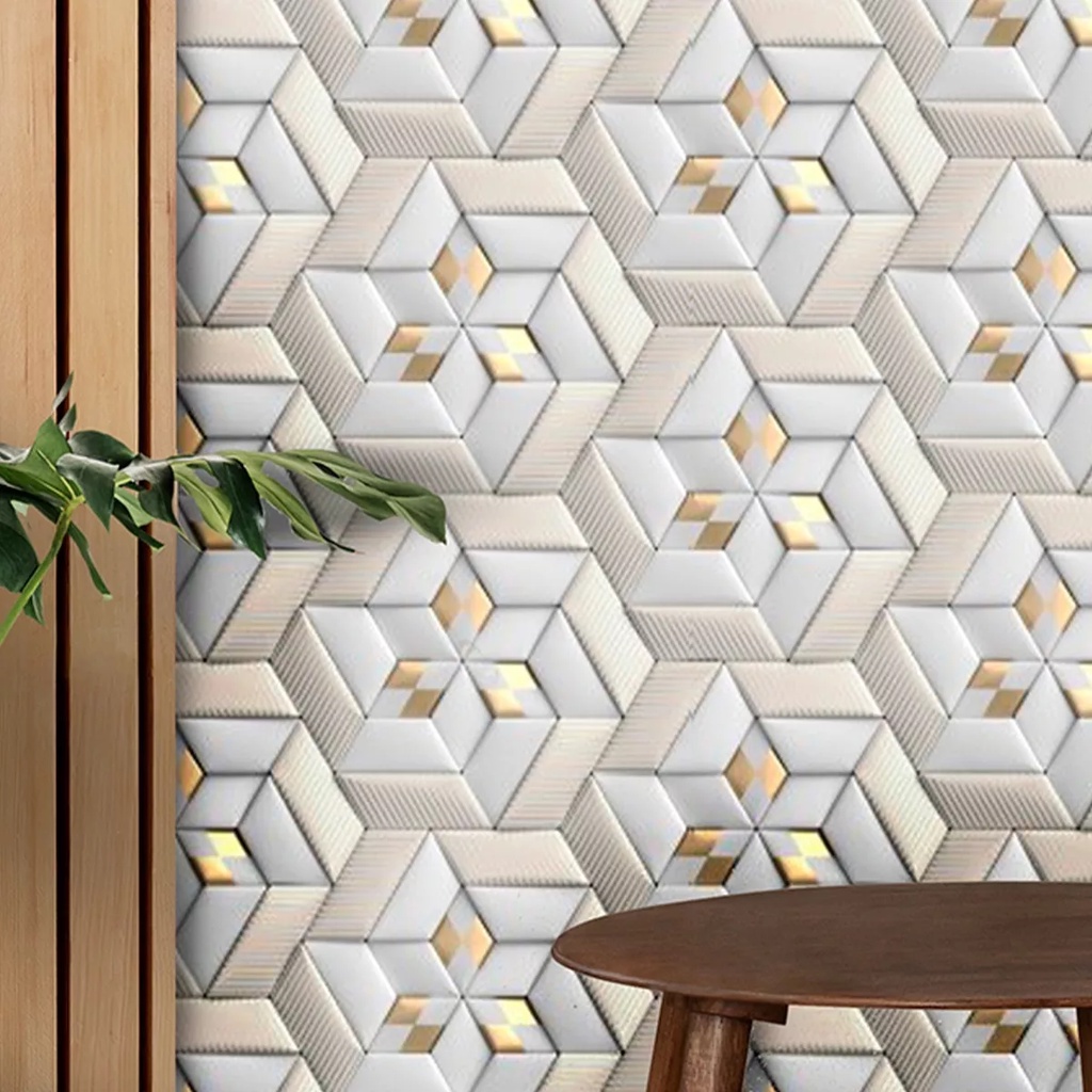 Papel de Parede Adesivo Geometrico 3D Adesivo Cinza Geometrico Cinza e Ouro Adesivo Rolo de 3 Metros