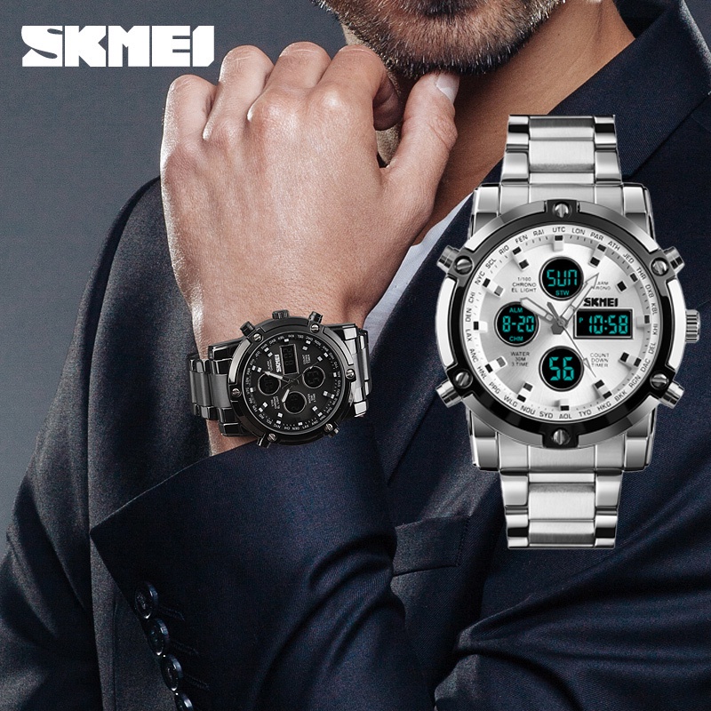 Relógio Digital De Quartzo Masculino SKMEI 1389 Homens Três Tempo Pulso De Aço Contagem Regressiva Relogio