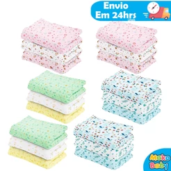 Kit 6 Cueiros Bebê Flanelado Estampado 100% algodão 80cm x 50cm