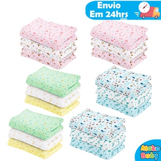 Kit 6 Cueiros Bebê Flanelado Estampado 100% algodão 80cm x 50cm em Oferta na Shopee